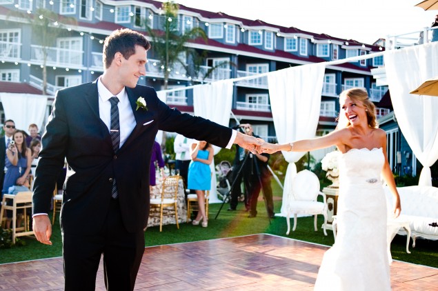 happy bride and groom, dancing bride, white wedding draping